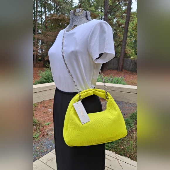 Le Miel Vegan PETA Approved Bright Yellow Knit Two-Way Crossbody Bag - Picture 2 of 11